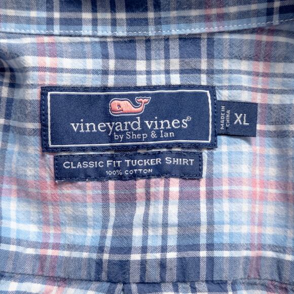 Vineyard Vines Men’s Shirt Nautical Preppy Coastal Blue Plaid Cotton Size XL - Picture 7 of 7